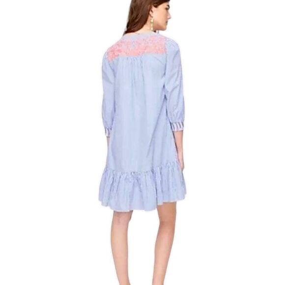 J. Crew Oversized Cotton Long Sleeve Leda‎ Embroidered Stripe Popover Dress S - Picture 2 of 12